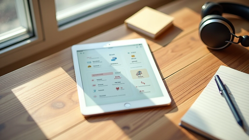 Aplicativo de treino de pronúncia aberto em tablet mostrando exercício interativo